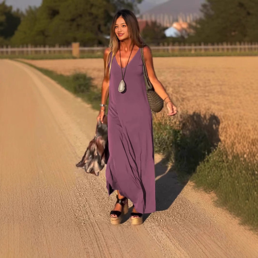Robe à bretelles et col en V